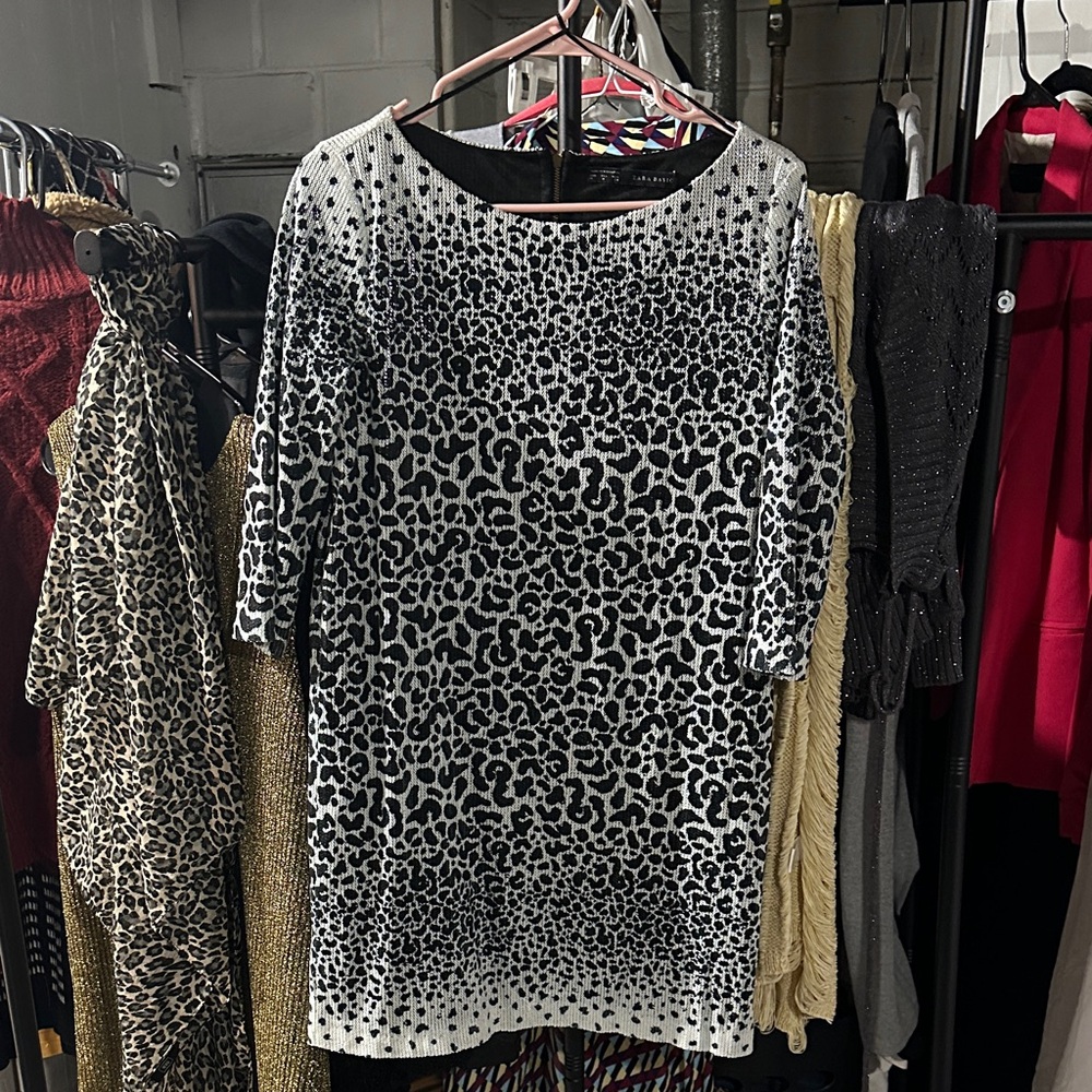 Zara Black and White Animal Print Mini Dress